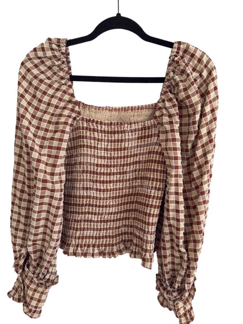 Molly Green Ginger Check Gingham Smocked Square Neck Top M - Picture 8 of 8